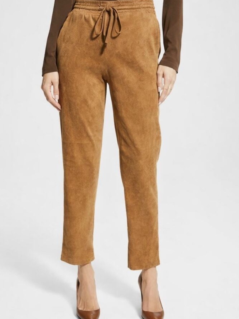 Kobi Halperin Brown Faux Suede Pull On Jogger Pants Tapered Size M